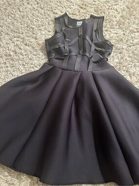 Muehleder Black Girls Fit-and-Flare Dress with Strappy Mesh Bodice